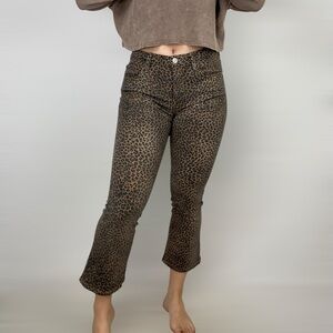 FRAME Le Crop Mini Boot Mini‎ Mid Rise Leopard Coated Bootcut Jeans Brown